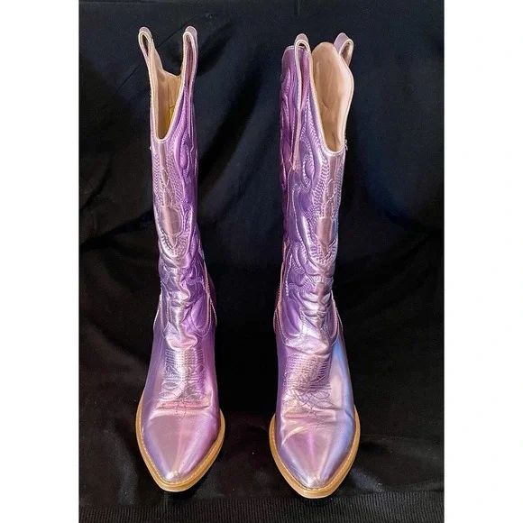 Women's Boots Cowboy Boot Purple Pink Winter Size Labeled 37 US 6 Night Club EUC - Picture 3 of 6